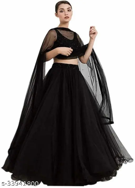 Satin semi-stitched women's lehenga choli with embellished net dupatta, Indian traditional wear