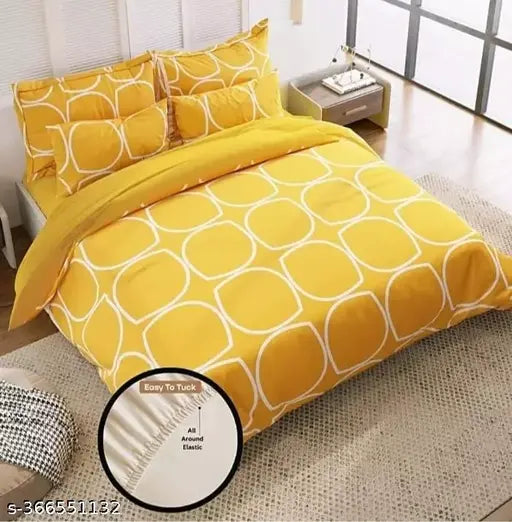 Glace cotton geometric, king size elastic fitted bedsheet with two pillow covers, ideal for summer adult use
