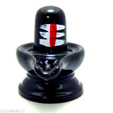 Compact black ceramic Shivling, ideal for home or office temples - India-made