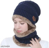 Woolen women's beanie cap & scarf set - Premium, stretchable, modern, suitable for indoor/outdoor activities, chilly day protection, fashionable, winter gift