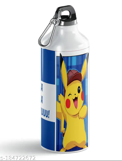 Multi-colored Pikachu cartoon-themed aluminum sipper water bottle for kids (600ml), ideal for gym, yoga, and everyday use - eco-friendly, long-lasting, and giftable