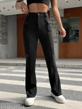 Black viscose-polyester blend trouser, regular fit, elastic waistband - FAMISS FASHION TROUSER for casual everyday wear