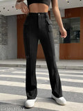 Black viscose-polyester blend trouser, regular fit, elastic waistband - FAMISS FASHION TROUSER for casual everyday wear