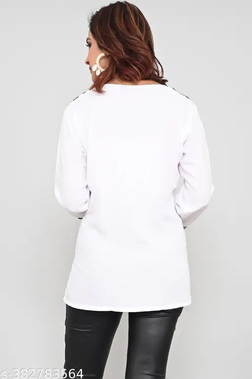 White hand embroidered Lucknow Chikankari kurta top, rayon fabric, three-quarter sleeves, versatile style for women