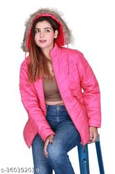 Black striped nylon quilted long-sleeve jacket for women's winter wear