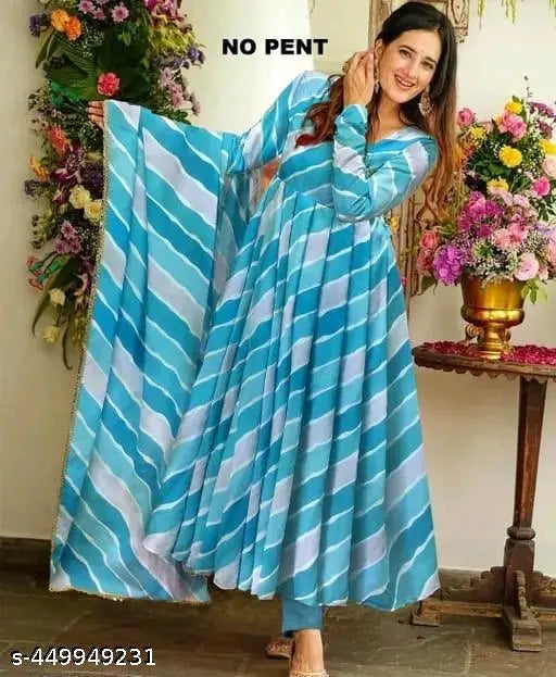 Indian Georgette self-design fancy Leriya set, long sleeves, XL (42in bust, 52in size length)