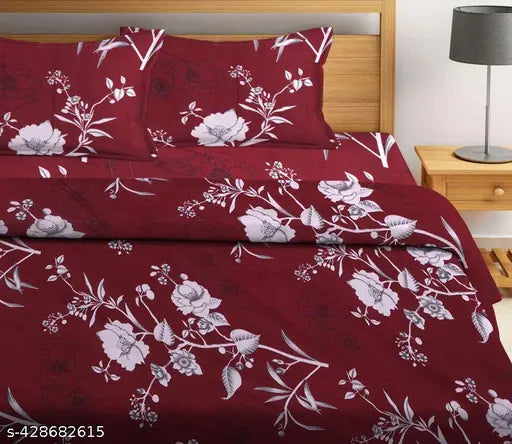 Cotton floral elastic double bedsheet & 2 pillow covers by All Ronad, ideal for summer use by adults. Made in India