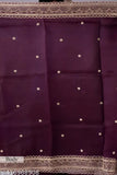 Wine-colored Vichitra Silk saree with embroidery sequence work, perfect for party wear