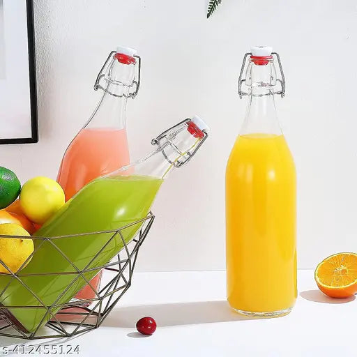 Clear glass home brewing bottles, airtight rubber seal flip caps for carbonated drinks like kombucha, soda, juice - set of 4