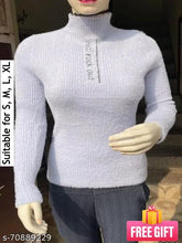 Woolen, stretchable high neck long sleeved cardigan for women's fall/winter fashion. Comfortable and breathable, ideal for casual, party, or outdoor wear