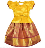 Tissue cotton zari woven Pattu Pavadai Lehenga Choli for Girls (6mos-8yrs), festive traditional Indian wear