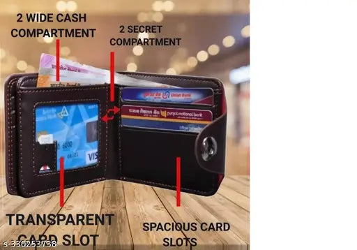 Trending leather BMW men's wallet purse, free size (11cm x 9cm), solid design with 6 ATM slots and 3 money compartments, Indian origin