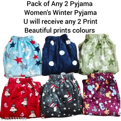 Women's winter fluffy fleece pajama pants - maxi length, warm & cozy sleepwear for chilly nights, free size, made in India