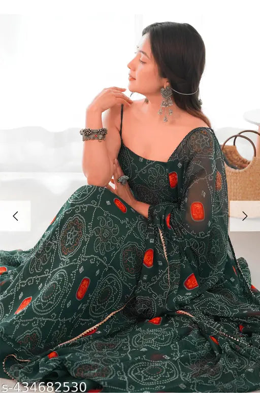 Green georgette printed Anarkali gown, sleeveless and vibrant, perfect for western occasions