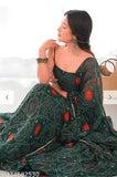 Green georgette printed Anarkali gown, sleeveless and vibrant, perfect for western occasions