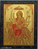 Gold-plated multicolor Goddess Devi Ambaji Amba photo frame (9*12 inches), synthetic resin indoor decorative item for religious artifacts