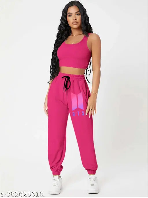 Pink cotton blend BTS jogger pants, printed net pattern, premium quality athletic wear from India