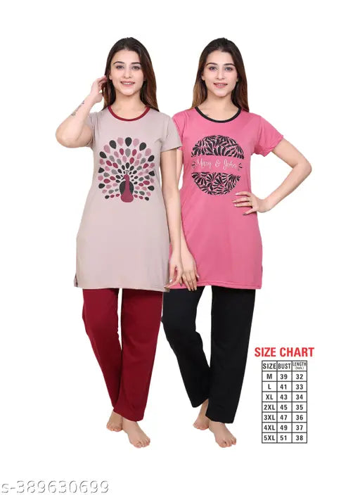 VRINDA polyester nightsuit combo, set of 2 for lounge wear, gymwear, and housewear, Indian summer fabric