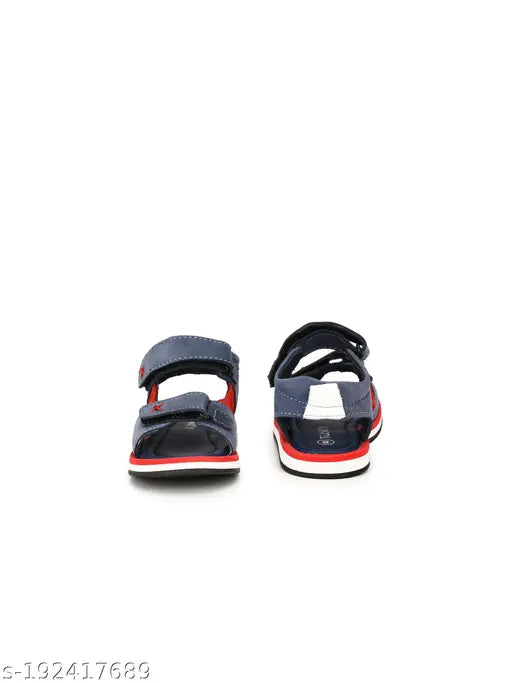 Blue leather and PVC open toe Velcro closure sandals for boys, perfect for casual wear and everyday use