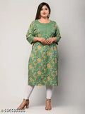 Swasti plus size women's floral print cotton kurta with three-quarter sleeves, available in XXL to 9XL sizes. Indian printed pure cotton straight kurta on display stand