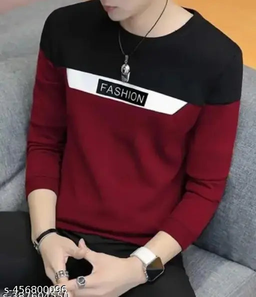 Colorblocked cotton blend long sleeves men's t-shirt, Meetri brand, India origin