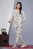 White rayon printed night suit and pyjama co-ord sets, comfortable women's loungewear from India
