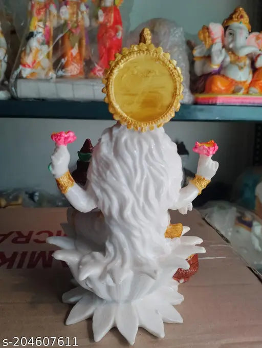 Marble Ganesh Lakshmi Idol Statue - 4.5"x7"x3", Indian hand-painted showpiece for Diwali decor, temple pooja room, or gift