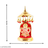 Gold Plate Ganesh Statue Idol with Umbrella Chatri - Elegant decor for car dashboards, offices, tables. High-quality marble, polyresin construction