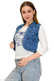 Sleeveless, solid denim women's jacket from Gunjan Creation, India - Perfect for stylish winter outfits