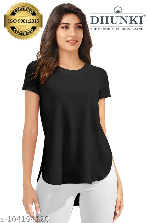 XS-L polycotton DHUNKI women's self-design net top, Indian-made round neck T-shirt for daily wear
