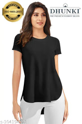 XS-L polycotton DHUNKI women's self-design net top, Indian-made round neck T-shirt for daily wear