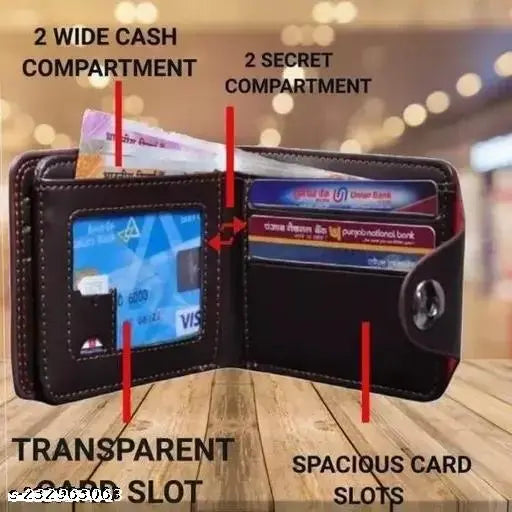 Leather men's wallet D1, textured design with 5 compartments, free size (11x10 cm), classic style, genuine leather made in India
