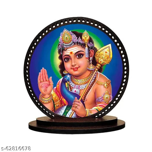 Trendy wooden Murugan/Kartikeya car dashboard idol, high-quality prelaminated MDF, positive vibes accessory for car interior