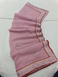 Embroidered net Zamato saree in sunny color for party wear, free size, 5.5m long