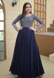 Embroidered Georgette long gown with sequins, full flare Anarkali wedding dress, XS-XXL sizes available