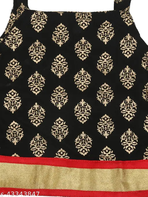 Black cotton printed skirt top for baby girls by Spack Jerrow, traditional ethnic motif design