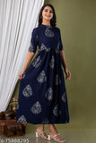 Blue printed rayon back chain closure kurta for women, short sleeves, festive and casual wear