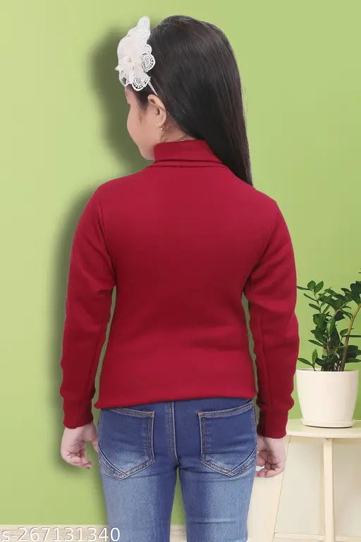 Maroon wool high neck sweater for girls winter wear, perfect for colder seasons and chilly winds. Made with attention to detail, suitable for kids aged 1-9 years, handcrafted in India