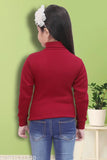 Maroon wool high neck sweater for girls winter wear, perfect for colder seasons and chilly winds. Made with attention to detail, suitable for kids aged 1-9 years, handcrafted in India