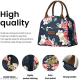 Navy Rose Flower printed insulated reusable lunch bag for women, durable Oxford cloth with wear-resistant design