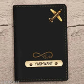 Customized black synthetic passport cover with 1 compartment, solid design for unisex use