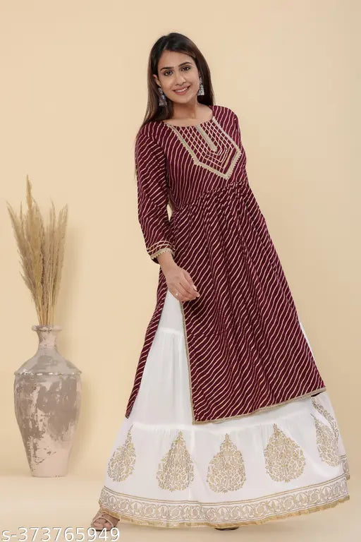 Purple Nyra rayon skirt set with printed net pants, three-quarter sleeves, Indian ethnic wear for women