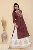 Purple Nyra rayon skirt set with printed net pants, three-quarter sleeves, Indian ethnic wear for women