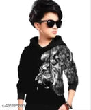 Kids Boys & Girls Hooded Neck Full Sleeves Regular Fitted Printed T Shirt, Animal, Lion Print