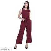 Purple sleeveless cotton jumpsuit, maroon jumpsuit for women's casual wear, Indian-made wide-leg jumpsuit with V-neck and pockets