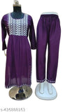 Trending purple rayon Naira set with leggings, solid net, three-quarter sleeves for women's fashion, Indian origin
