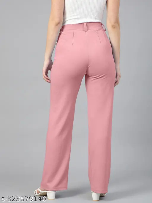 Cotton blend trousers for women, solid net, comfortable and glamorous, regular fitting with belt loop waistband