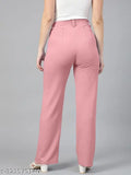 Cotton blend trousers for women, solid net, comfortable and glamorous, regular fitting with belt loop waistband