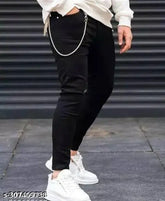 Black denim stretchable men's jeans, durable and versatile fit for various occasions