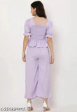Purple crepe jumpsuit by RITIKA ENTERPRISES, perfect for parties or office wear. Features trendy pleated black plazzo with short sleeves." (92 characters)